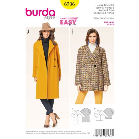 Burda Schnittmuster 6736 Jacke Mantel