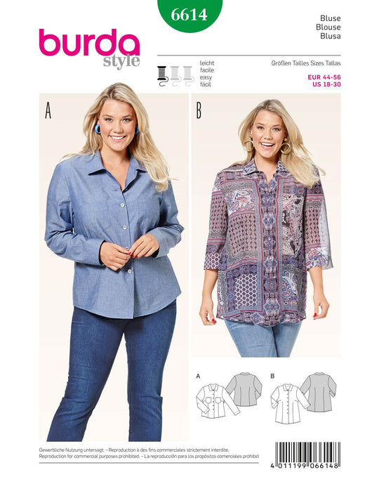 Burda Schnittmuster 6614 Hemdbluse für Damen
