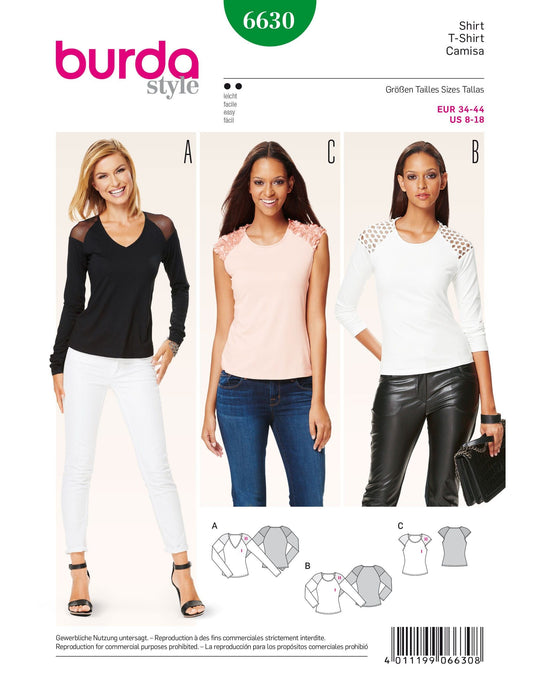 Burda Schnittmuster 6630 Shirt &Top für Damen