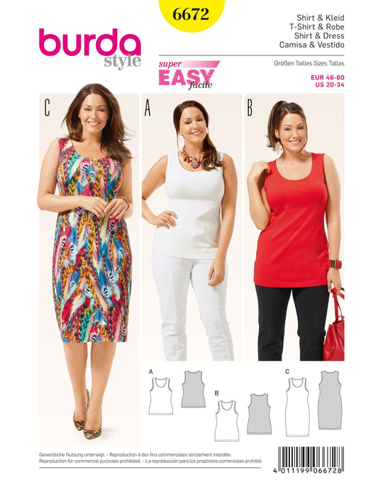 Burda Schnittmuster 6672 Shirt, Kleid