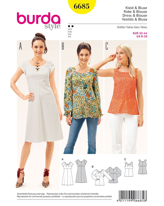 Burda Schnittmuster 6685 Kleid, Bluse