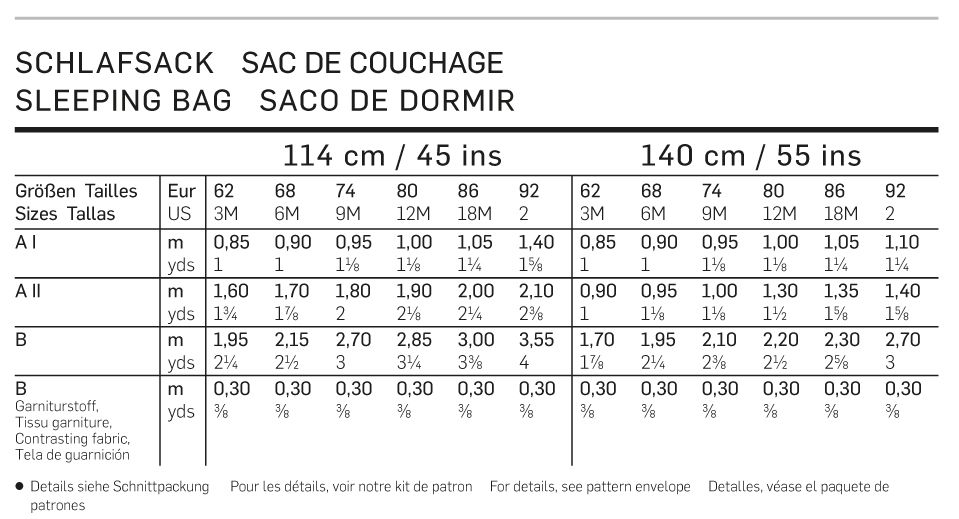 Burda Schnittmuster 9382 Schlafsack