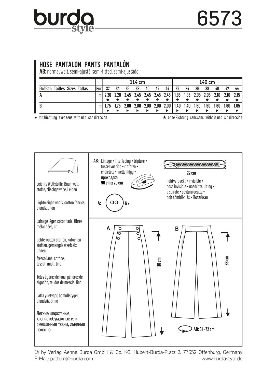 Burda Schnittmuster 6573 Hosen