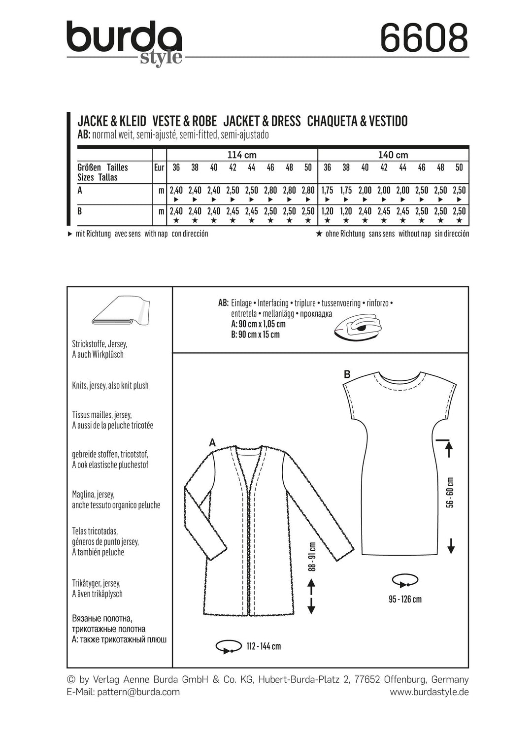 Burda Schnittmuster 6608 Jacke & Kleid