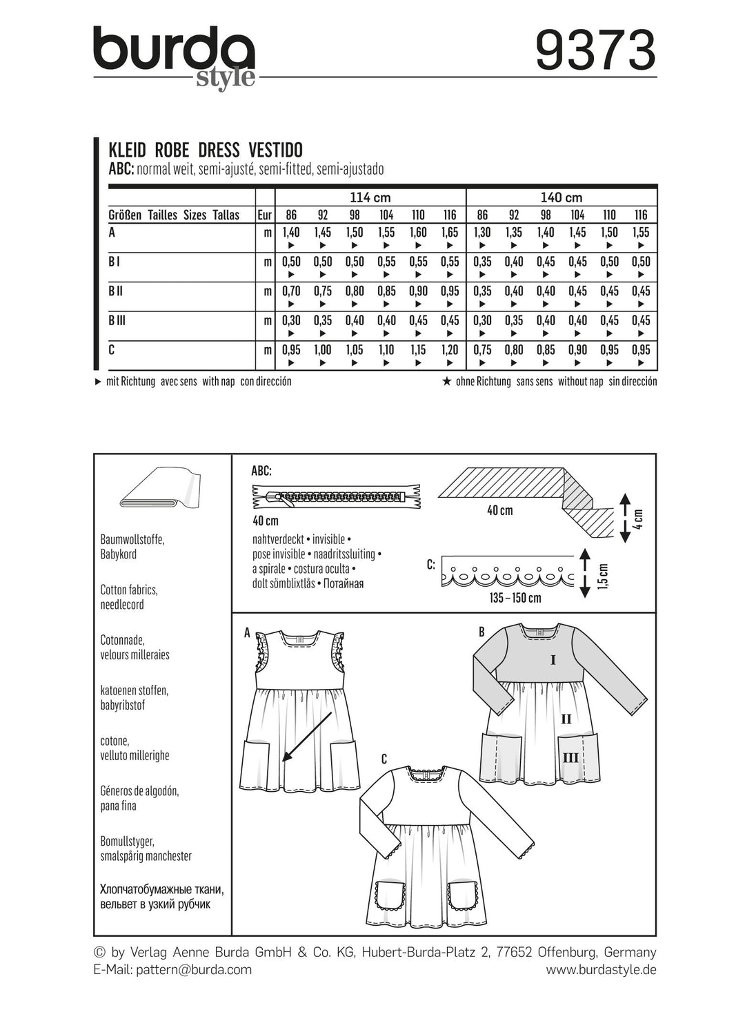 Burda Schnittmuster 9373 Kleid