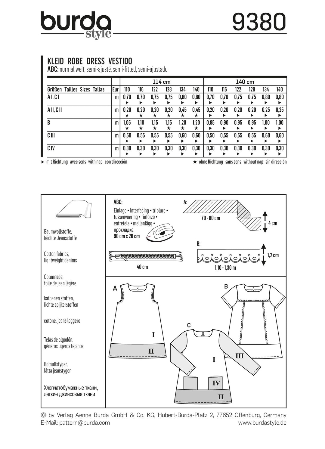 Burda Schnittmuster 9380 Kleid für Mädchen