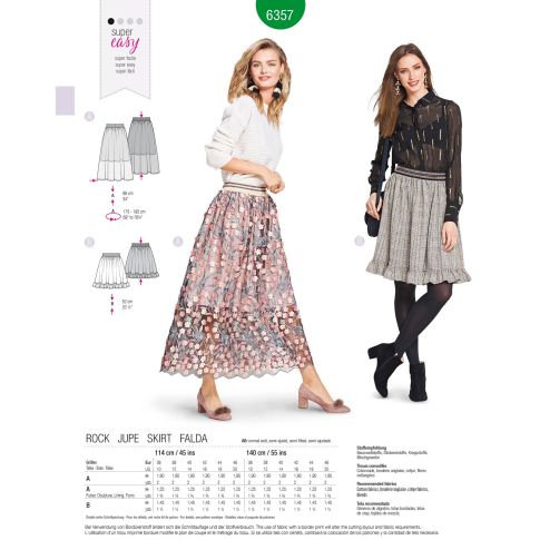 Burda Schnittmuster 6357 Rock eingereiht mit Gummibund