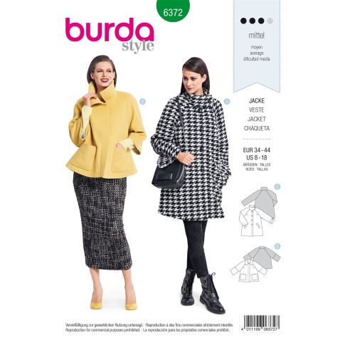 Burda Schnittmuster 6372 Raglan-Jacke - ausgestellte Form