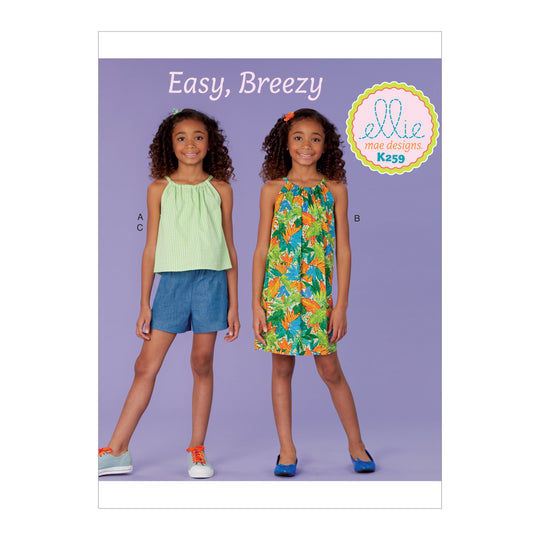 Kwik Sew Schnittmuster K0259 Mädchen Top, Kleid und Shorts