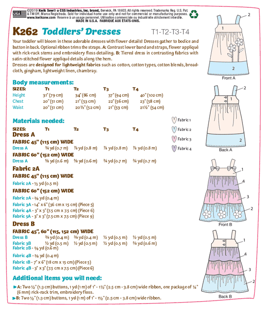 Kwik Sew Schnittmuster K0262 Kleinkind Kleid