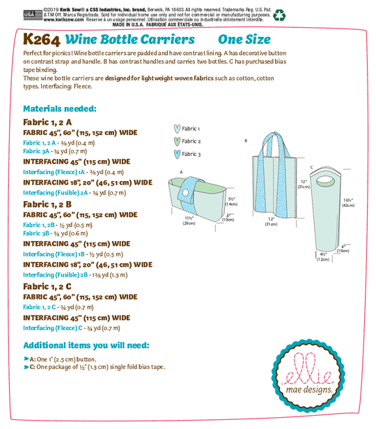 Kwik Sew Schnittmuster K0264 Weintasche