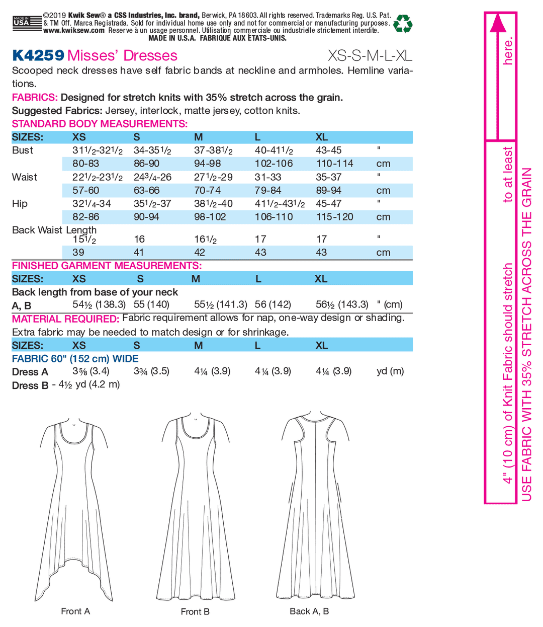 Kwik Sew Schnittmuster K4259 Damen Kleid