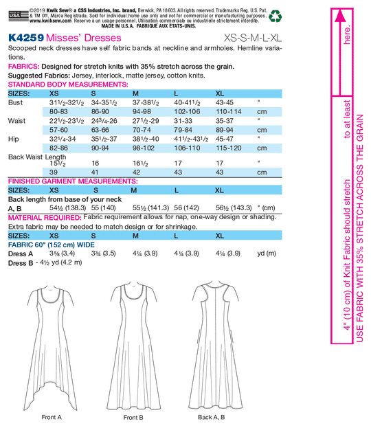 Kwik Sew Schnittmuster K4259 Damen Kleid