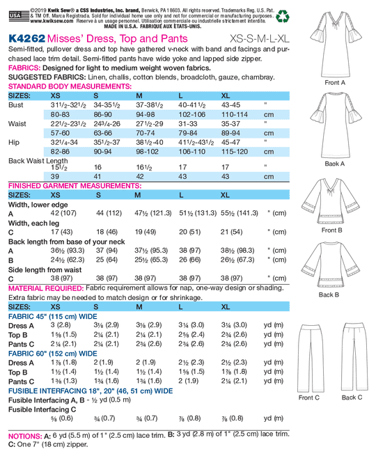Kwik Sew Schnittmuster K4262 Damen Kleid