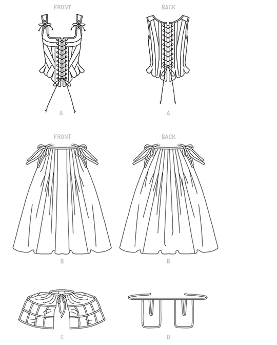McCall’s Schnittmuster M2003 – historisches Damenkorsett mit Rock, Petticoat & Tasche