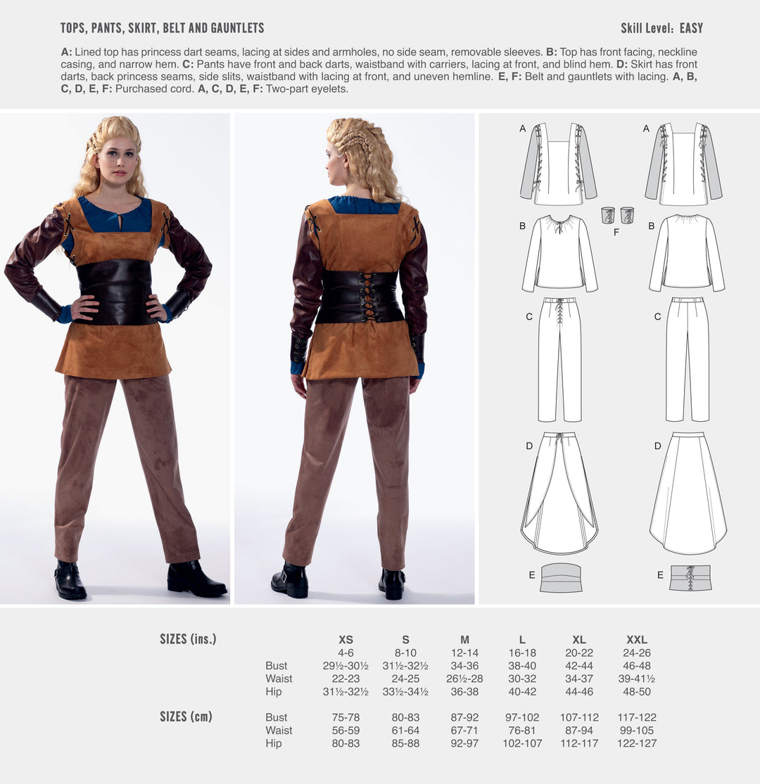 McCalls Cosplay Schnittmuster M2051 Fantasy-Kostüm: Top Hose Rock Gürtel Stulpen