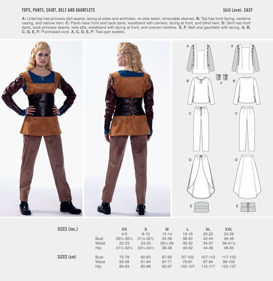 McCalls Cosplay Schnittmuster M2051 Fantasy-Kostüm: Top Hose Rock Gürtel Stulpen
