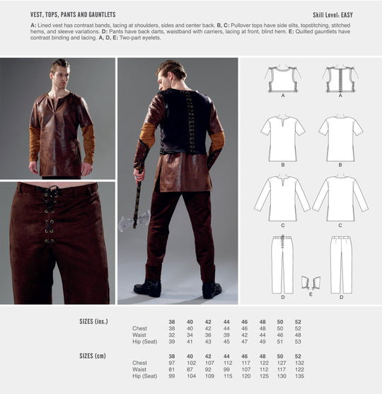 McCalls Cosplay Schnittmuster M2052 Herren Fantasy-Kostüm: Weste Top Hose Stulpen