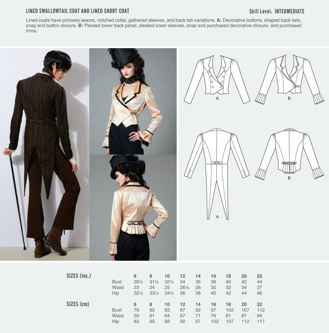 McCalls Cosplay Schnittmuster M2084 Damen Frack in 2 Varianten