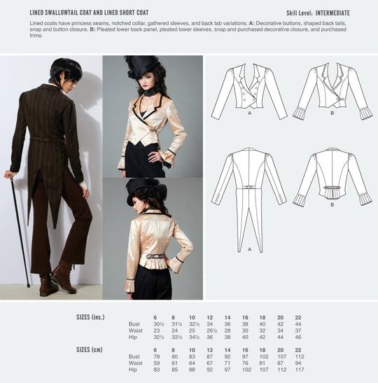 McCalls Cosplay Schnittmuster M2084 Damen Frack in 2 Varianten