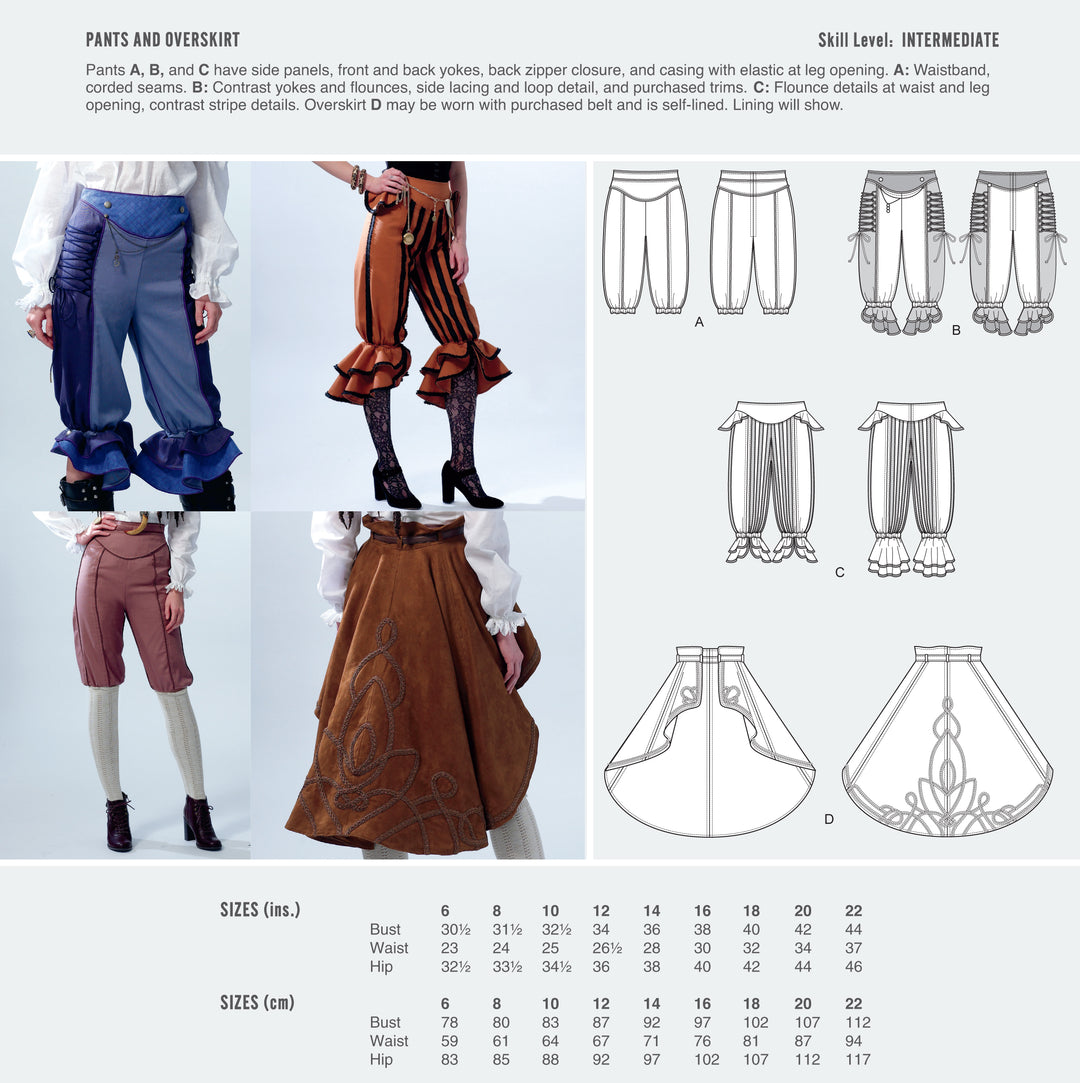 McCalls Cosplay Schnittmuster M2085 Piratinnen Hose & Überrock