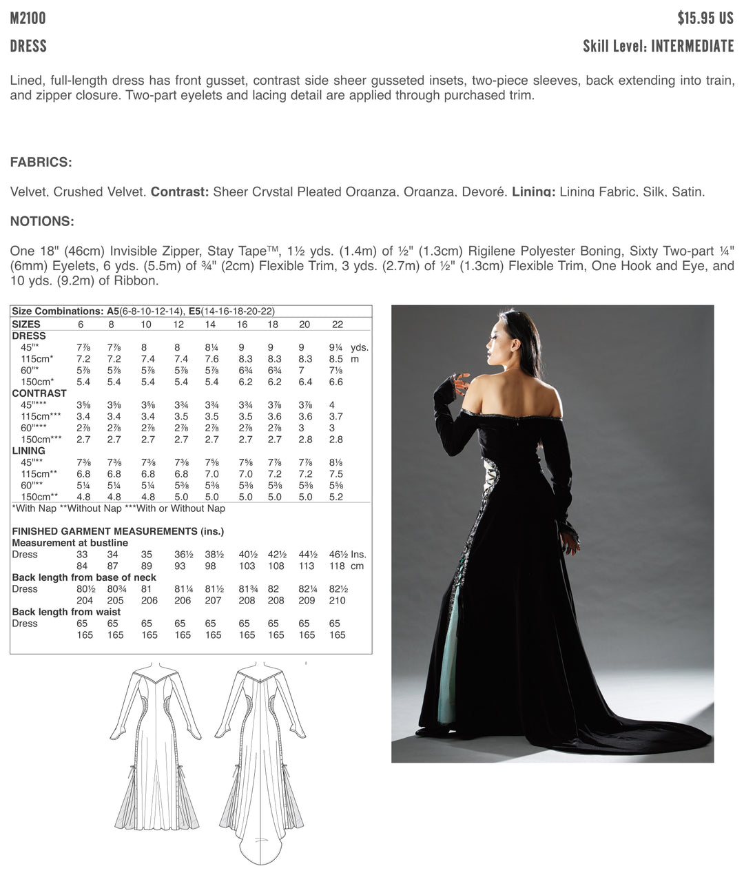 McCalls Cosplay Schnittmuster M2100 Damen Kleid