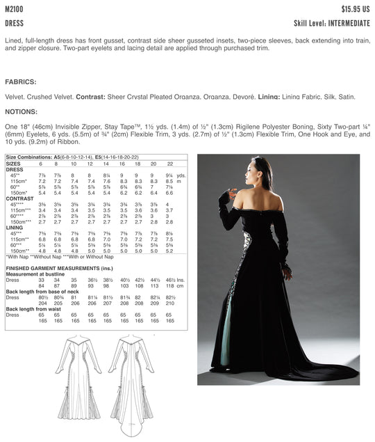 McCalls Cosplay Schnittmuster M2100 Damen Kleid