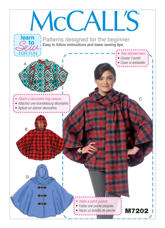 McCalls Patrons M7202 Ponchos pour femmes
