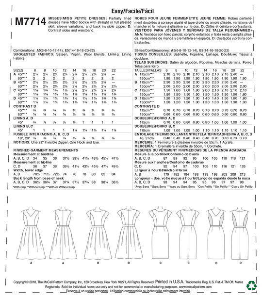 McCall's Sewing Pattern M7714 Misses' Dress