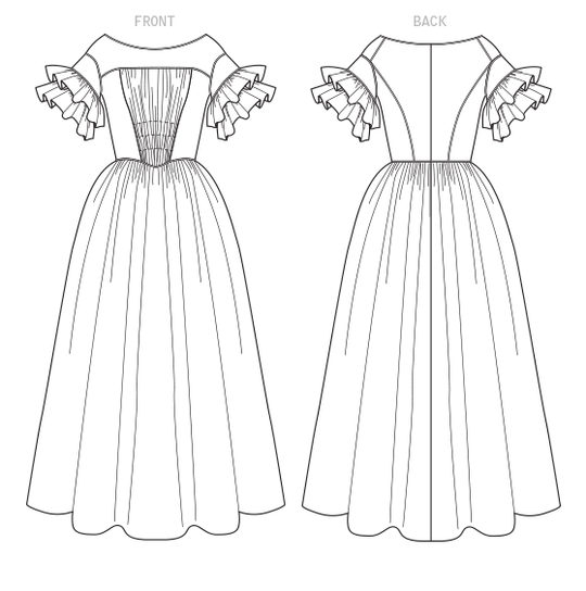 McCall’s Schnittmuster M7988 – viktorianisches Damenkleid mit Rüschenärmeln & weiter Silhouette