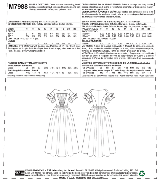 McCall’s Schnittmuster M7988 – viktorianisches Damenkleid mit Rüschenärmeln & weiter Silhouette