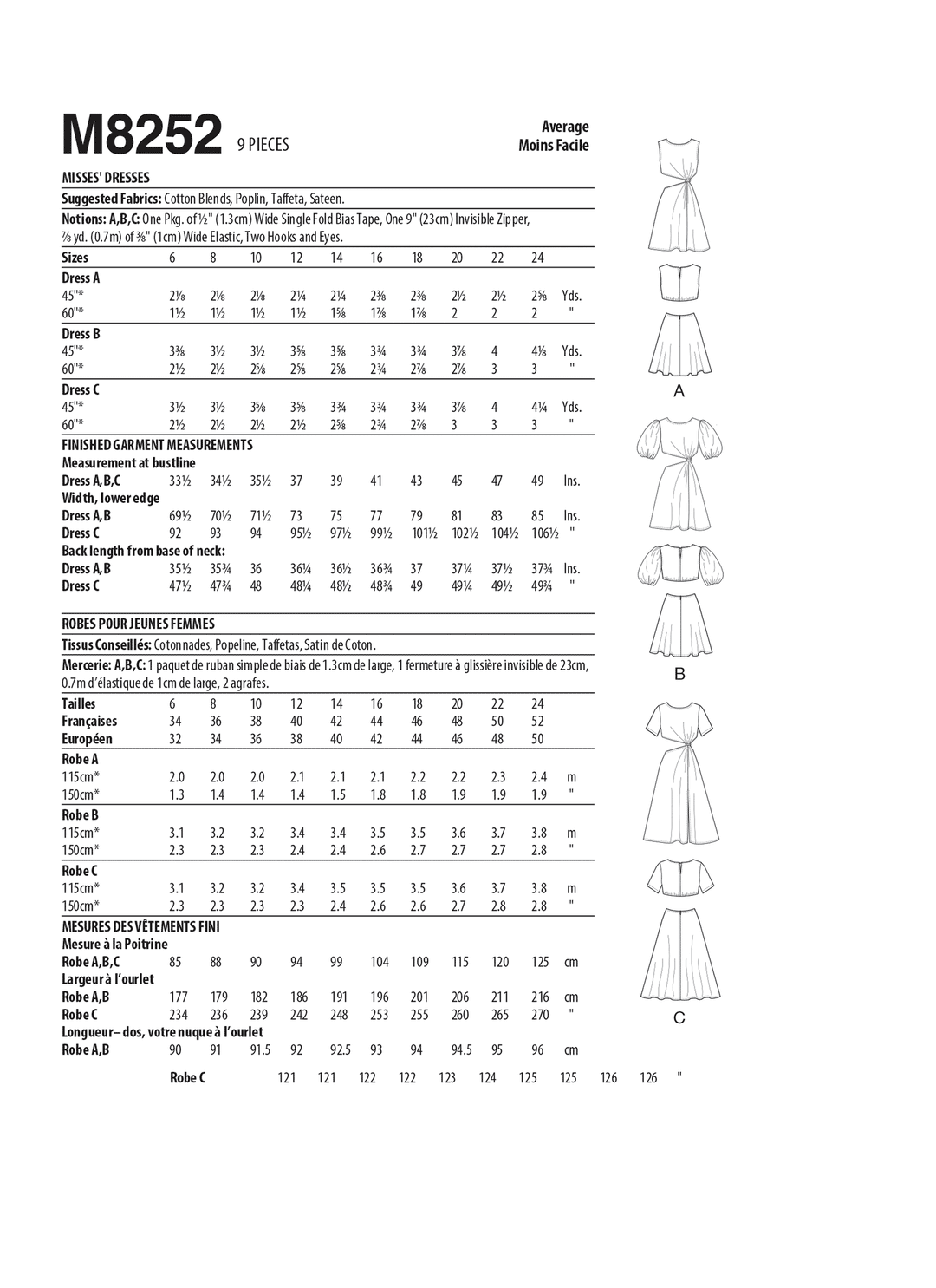 McCalls Schnittmuster M8252 Damen Kleid