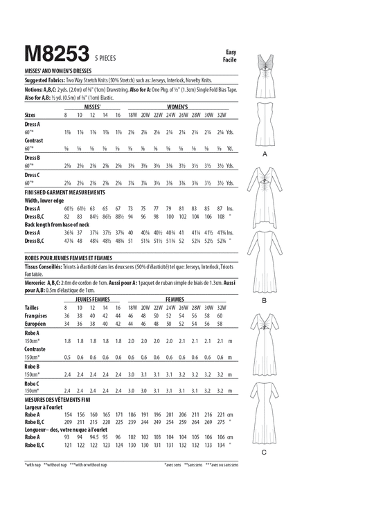 McCalls Schnittmuster M8253 Damen Kleid