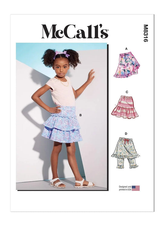 McCalls sewing pattern M8316 children's skirt