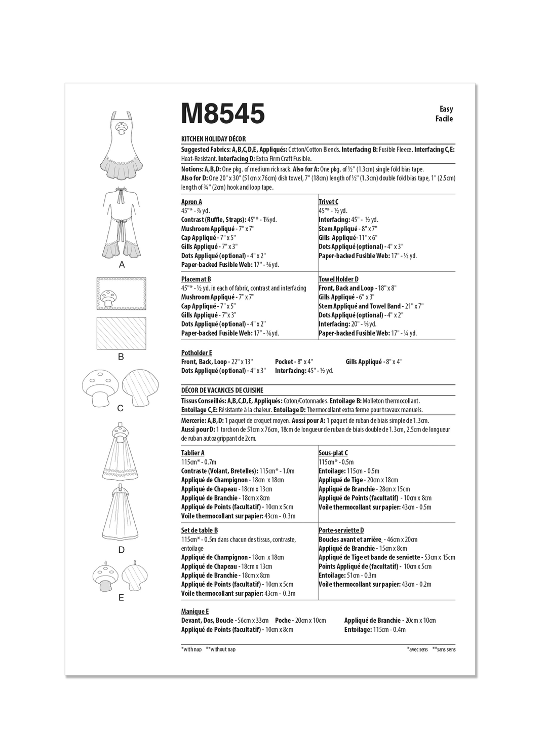 McCalls Schnittmuster M8545 Accessoires