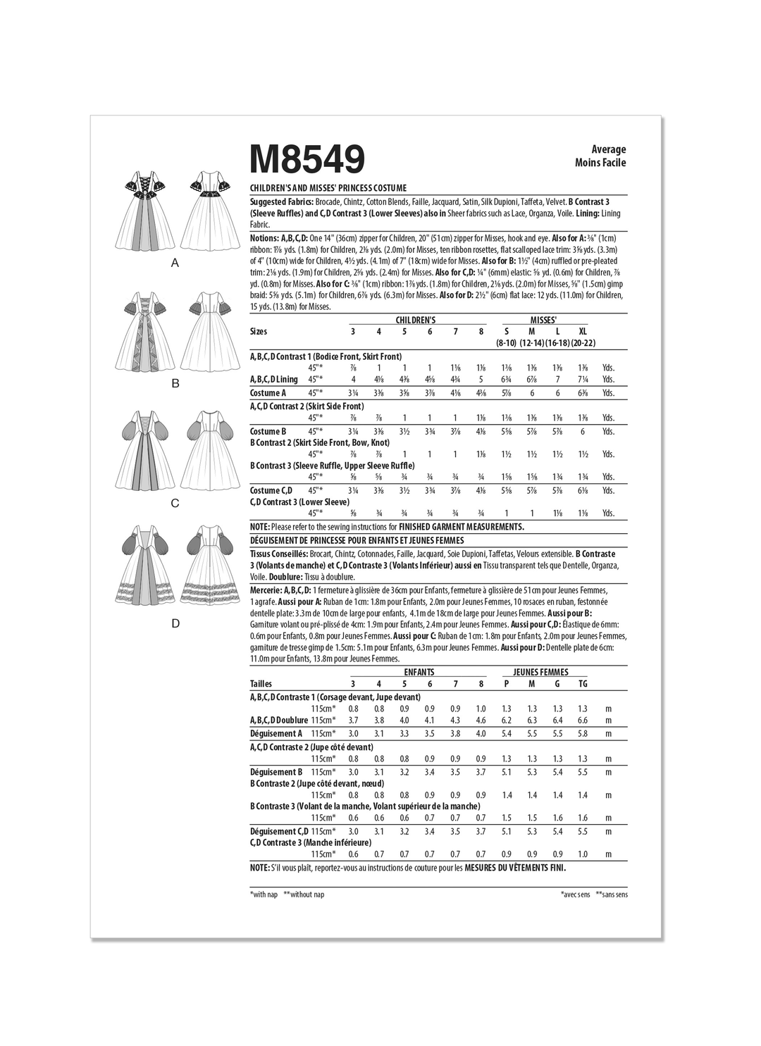 McCalls Schnittmuster M8549 Damen Kostüme
