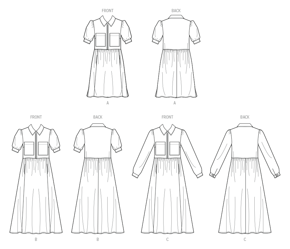 McCalls Schnittmuster M8553 Damen Kleid mit Ärmeln und verschiedenen Längen