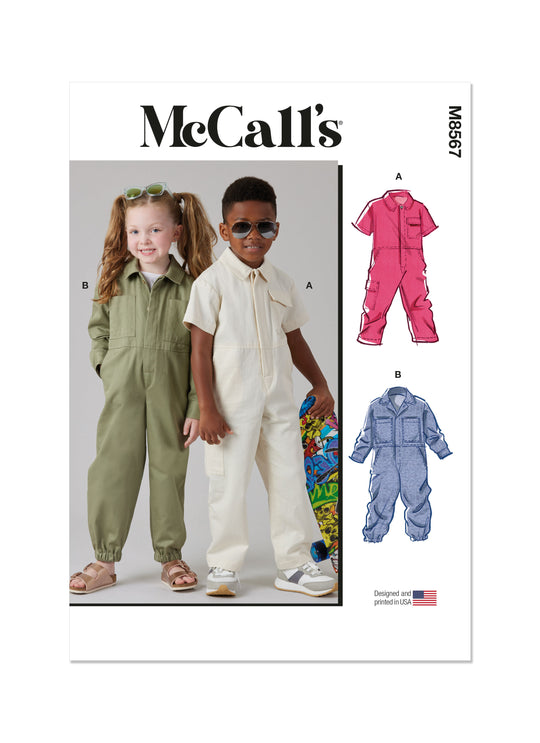 McCalls Schnittmuster M8567 Kinder Jumpsuit mit Ärmelvariationen