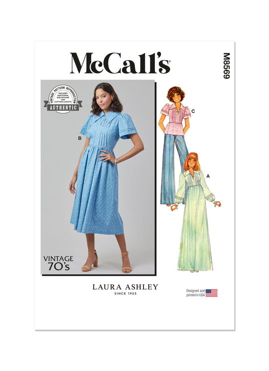 McCalls Schnittmuster M8569 Damen Kleid mit Ärmelvariationen und Oberteil von Laura Ashley