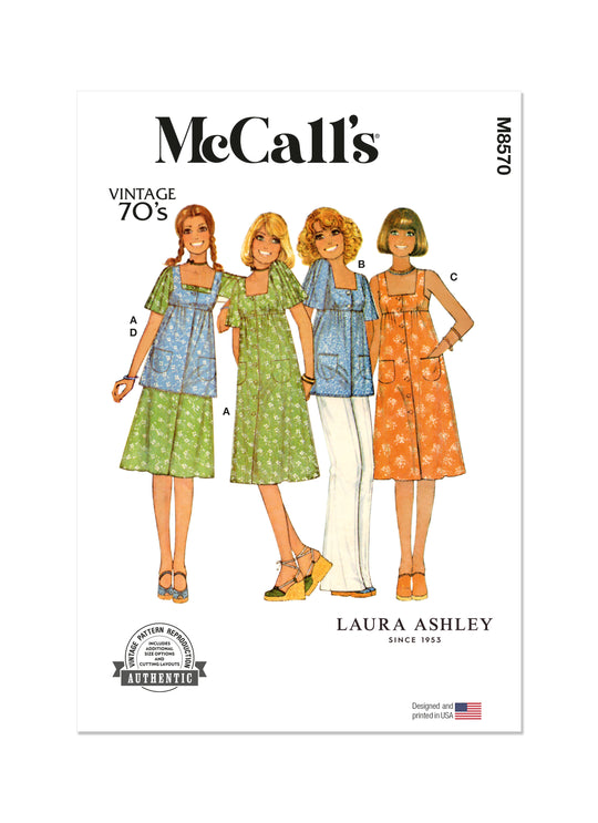 McCalls Schnittmuster M8570 Damen Kleid, Pullover und Oberteil für Damen von Laura Ashley