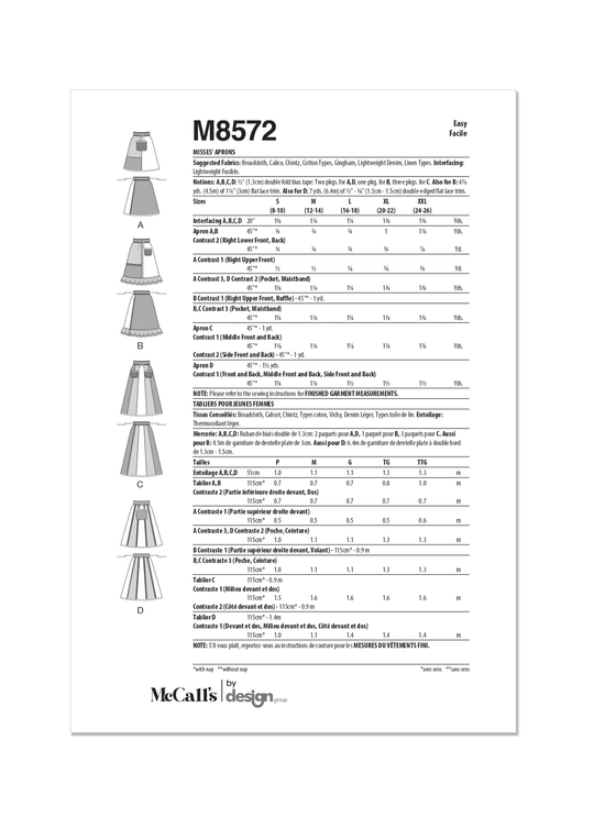 McCalls Schnittmuster M8572 Damen Schürze