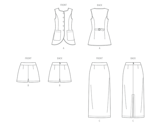 McCalls Schnittmuster M8585 Oberteil, Shorts und Rock für Damen und Herren mit Petite-Linien