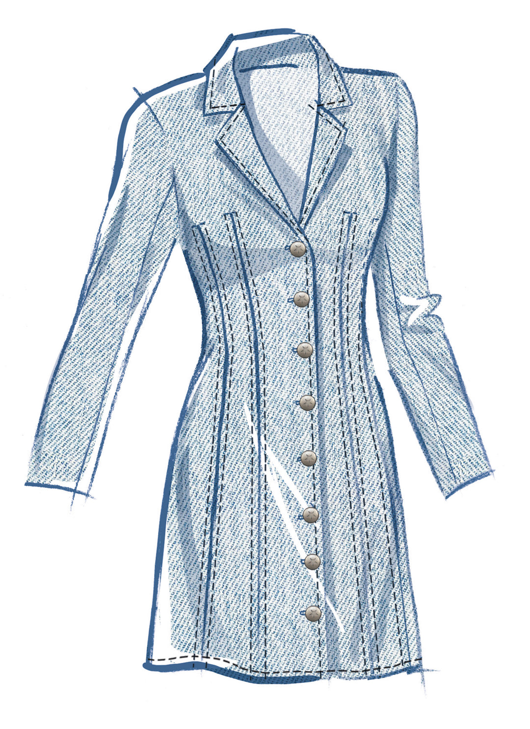 McCalls Schnittmuster M8601 Tailliertes Minikleid mit Knopfleiste für Damen