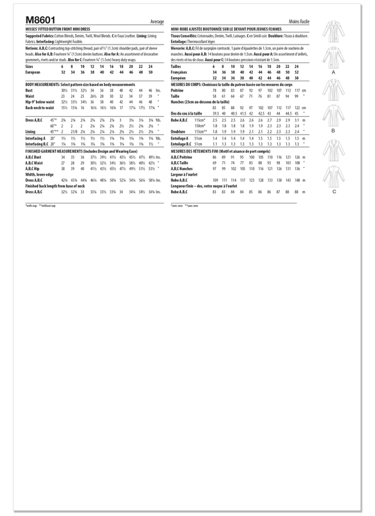 McCalls Schnittmuster M8601 Tailliertes Minikleid mit Knopfleiste für Damen