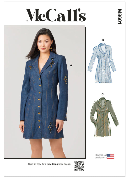 McCalls Schnittmuster M8601 Tailliertes Minikleid mit Knopfleiste für Damen
