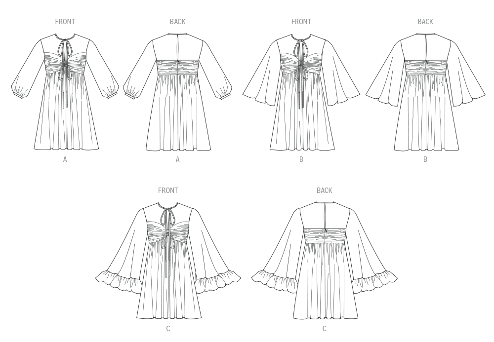 McCalls Schnittmuster M8602 Babydoll-Kleid mit verschiedenen Ärmelvarianten für Damen