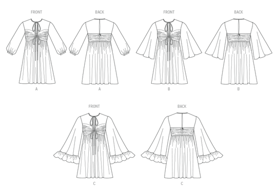 McCalls Schnittmuster M8602 Babydoll-Kleid mit verschiedenen Ärmelvarianten für Damen