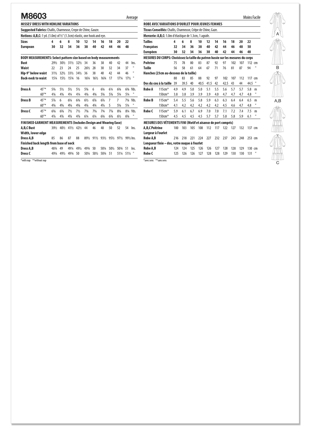 McCalls Schnittmuster M8603 Damenkleid mit verschiedenen Saumlängen
