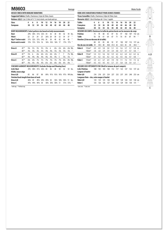 McCalls Schnittmuster M8603 Damenkleid mit verschiedenen Saumlängen