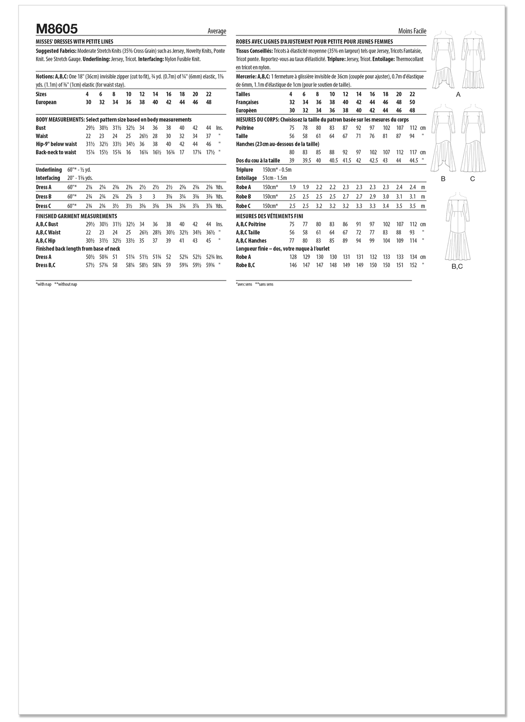 McCalls Schnittmuster M8605 Damenkleider mit Petite-Linien